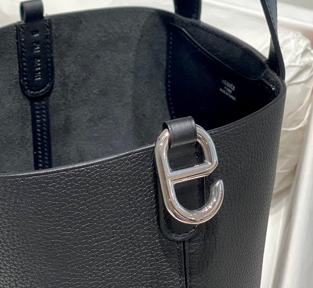HERMES 25S IN THE LOOP 18 IN BLACK CALFSKIN SILVER HARDWARE