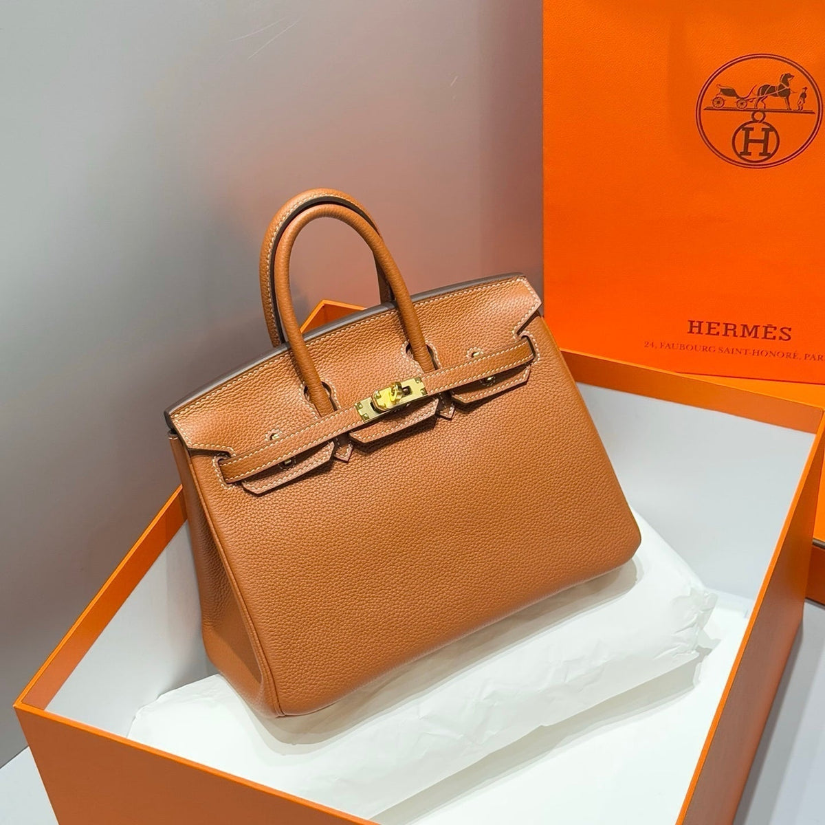 HERMES 25S MEDIUM BIRKIN 25 IN BURNT ORANGE CALFSKIN GOLD HARDWARE