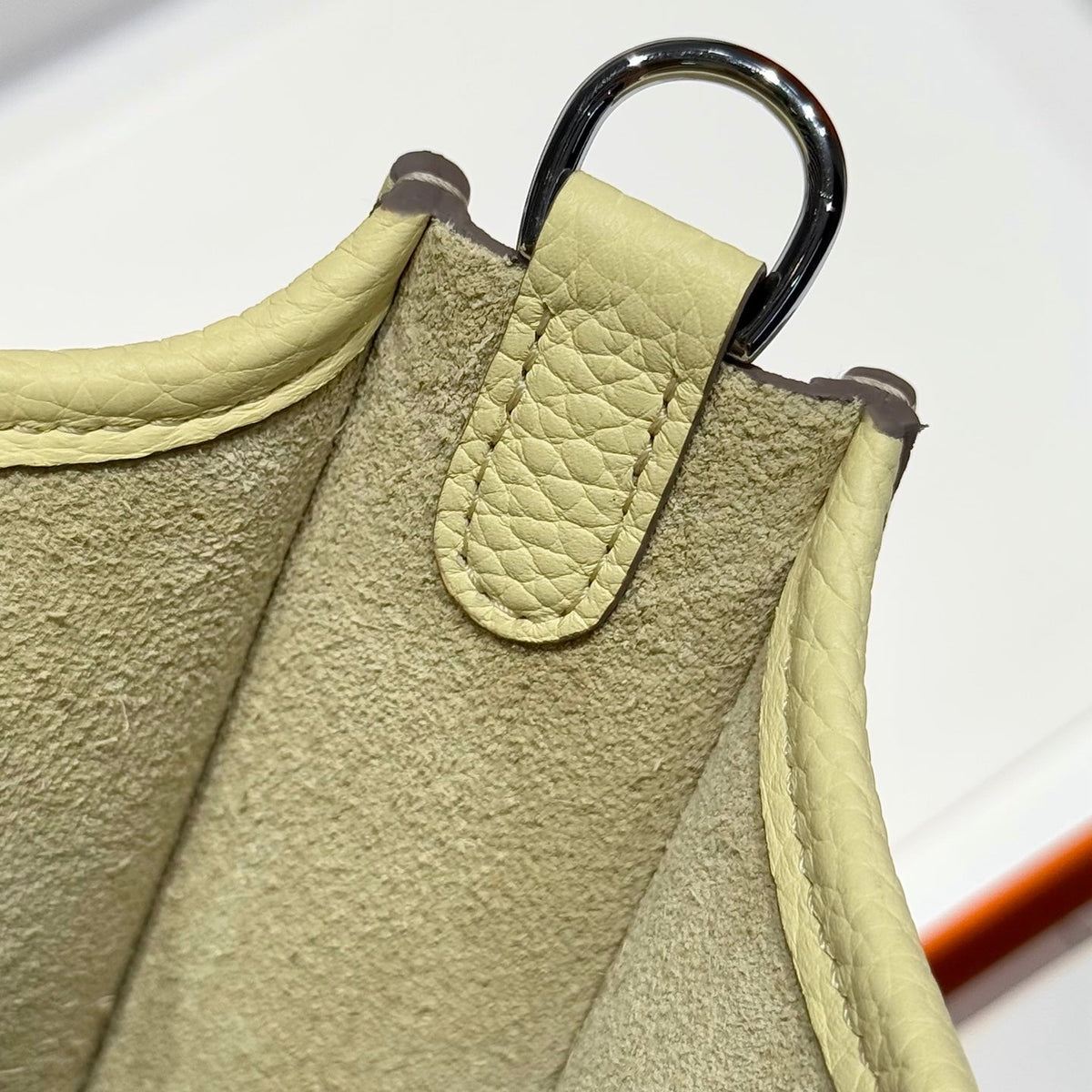 HERMES 25S MINI EVELYNE 18 IN MILTON YELLOW PATTERNED STRAP CALFSKIN SILVER HARDWARE