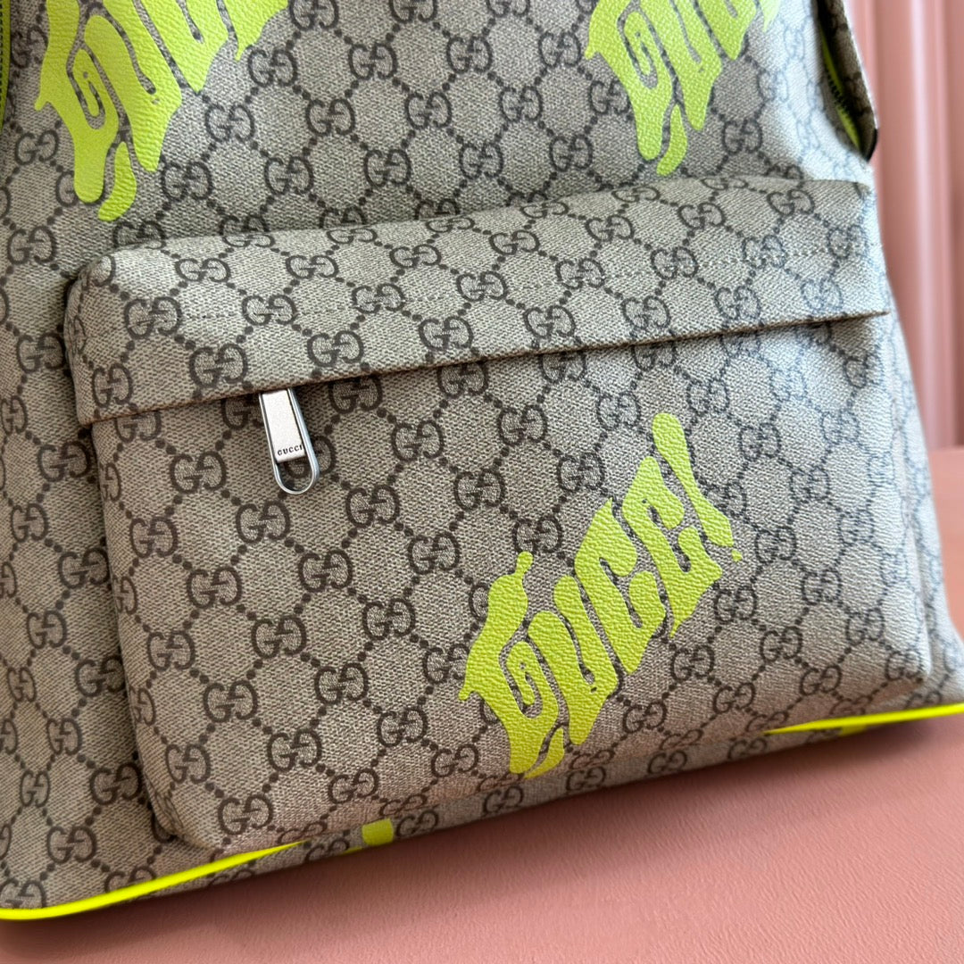 GUCCI MEDIUM BACKPACK WITH PRINT 41 LIME GREEN IN CALFSKIN