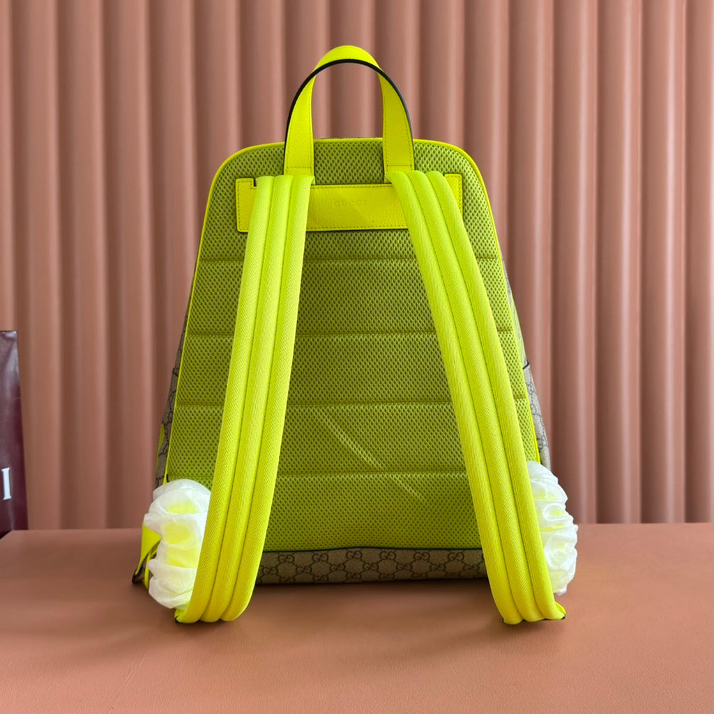 GUCCI MEDIUM BACKPACK WITH PRINT 41 LIME GREEN IN CALFSKIN
