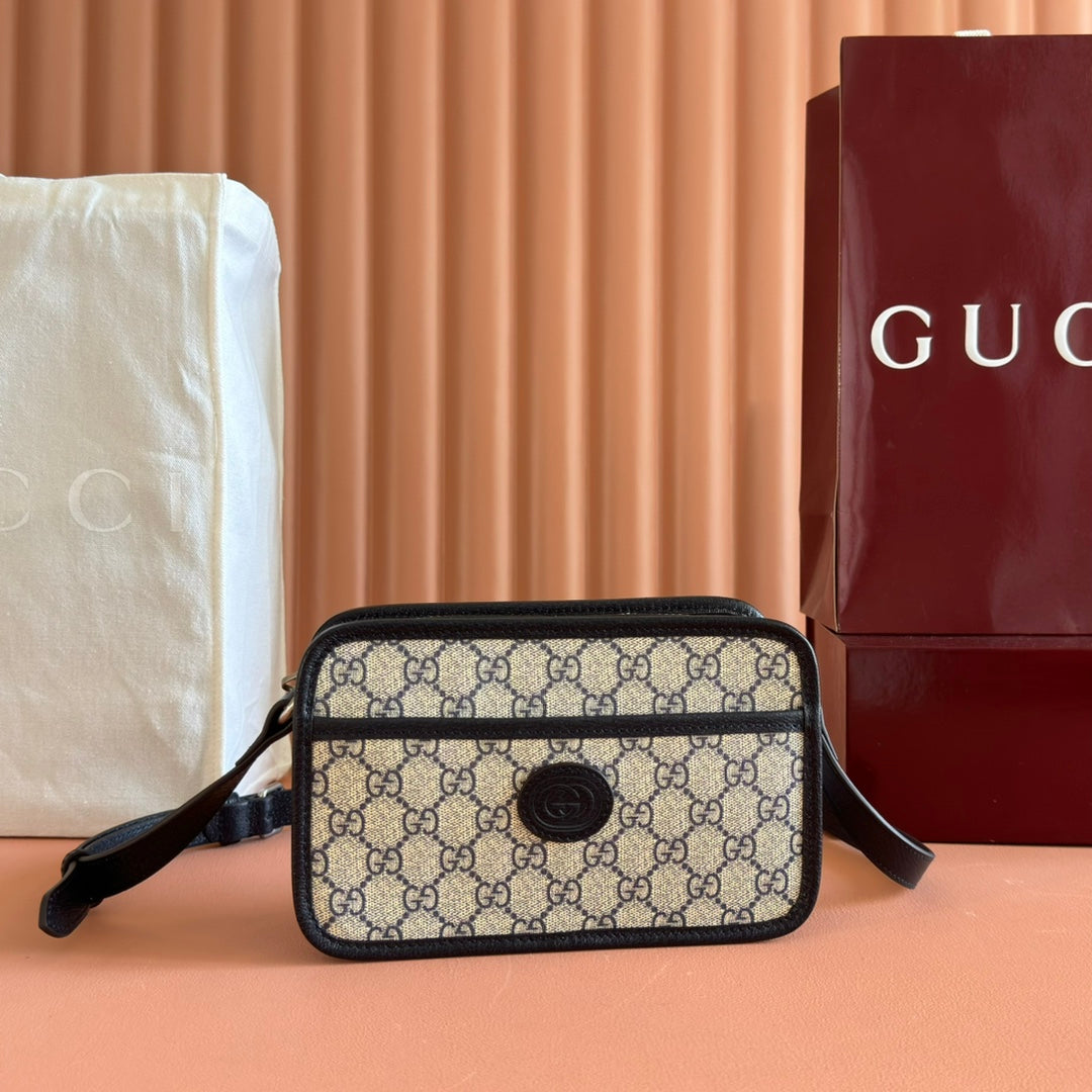 GUCCI MINI BAG 22 BLACK WITH INTERLOCKING G IN CANVAS